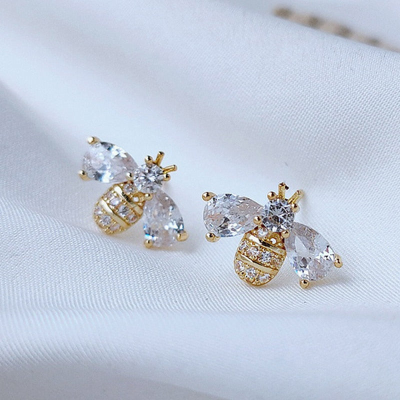 New Korea Sweet Cute Flower Crystal Temperament Geometric Shiny Zircon Earrings Statement Earrings for Women Girl Pendientes