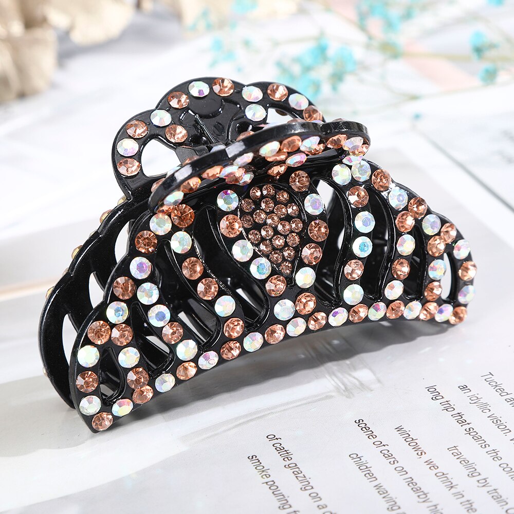 AWAYTR Large Size Women Vintage Rhinestone Hair Claw Crab Clips Crystal Clamps Hairpin Bow Knot Hair Clip Hair Accessories Girls