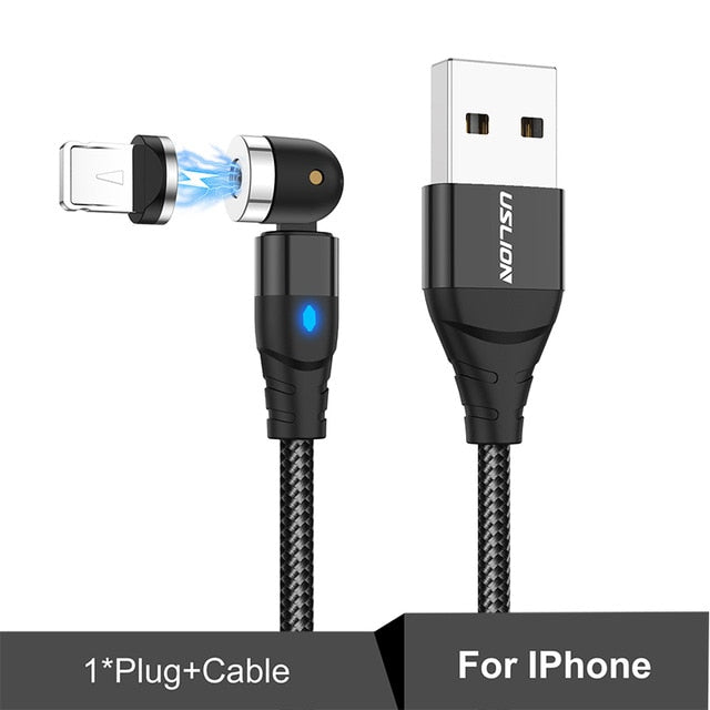 USLION 540 Degree Roating Magnetic Cable Micro USB Type C Phone Cable For iPhone11 Pro XS Max Samsung Xiaomi USB Cord Wire Cable