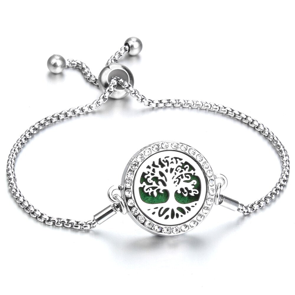 Aromatherapy Bracelet Essential Oil Diffuser Locket Tree of Life Adjustable Perfume Bracelet Crystal Magnetic Bracelet for Women