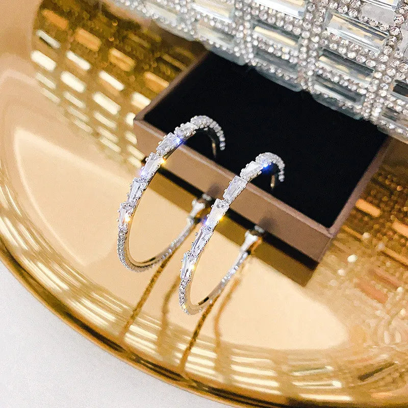 FYUAN Shine Round Geometric Zircon Hoop Earrings for Women Circle Crystal Earrings Jewelry Party Gifts