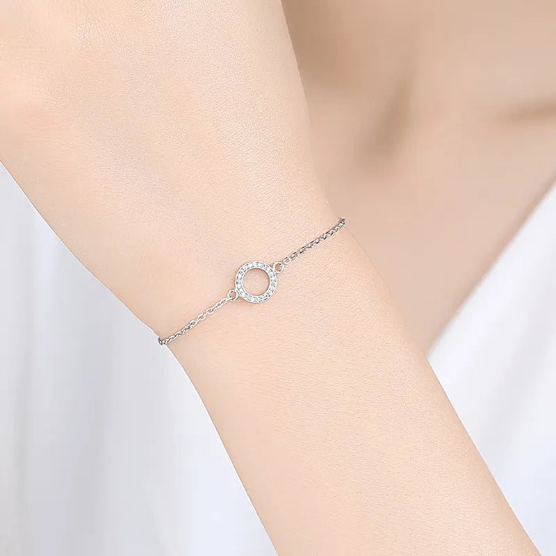 BELAWANG Genuine 925 Sterling Silver Bracelet for Women Cubic Zirconia Round Circle Charm Bracelets Chain Link Silver Jewelry