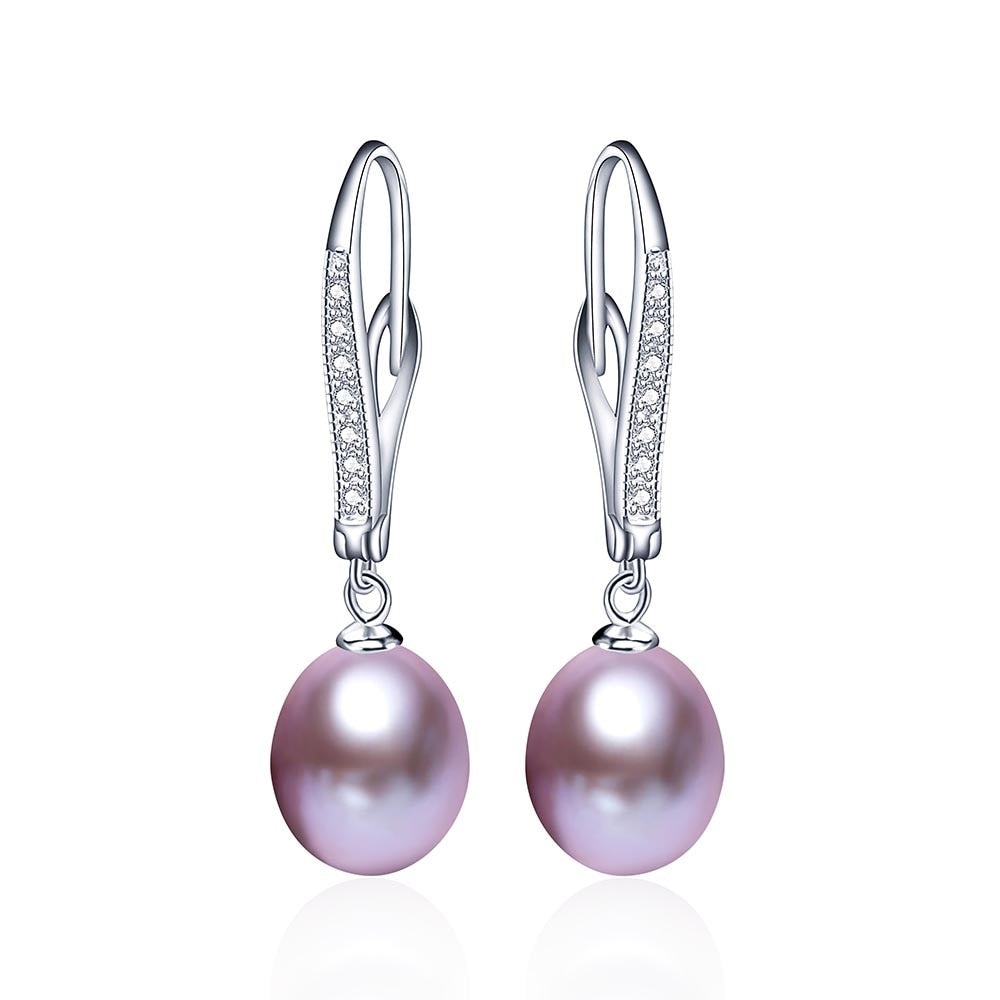 New Real Pearl 925 Sterling Silver Drop Earrings For Women Fashion Zircon Dangle earrings Natural Freshwater Pearl Jewelry Hot