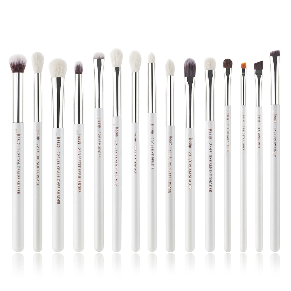 Jessup Makeup Brushes Set 15pcs Eye Brushes set Natural-synthetic Eyeshadow Eyeliner Eyebrow Blending Pearl White T217