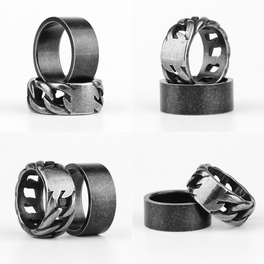 Retro Old Black Weave Cutout Stainless Steel Mens Rings Punk Hip Hop for Male Boyfriend Biker Jewelry Creativity Gift Wholesale