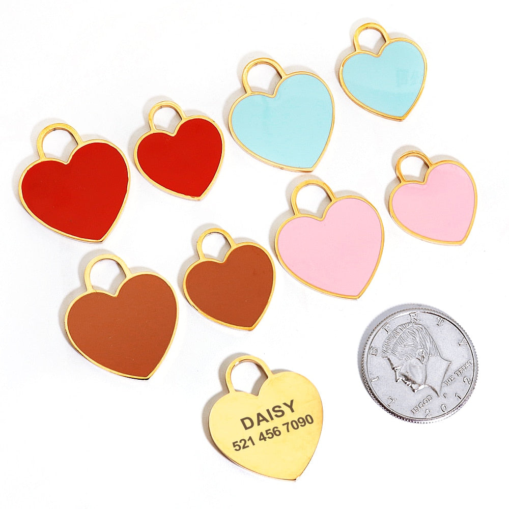 Personalized Cat Dog ID Tags Heart Shape Dog Cat Name Tag Customized Engraved Anti-lost Pendant Pet Dog Collar Accessories