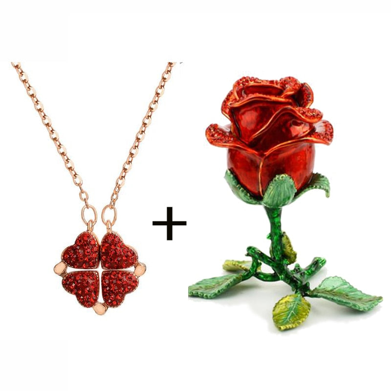 Valentine's Day Alloy Enamel Stereoscopic Rose Flower Jewelry Gift Box Necklace Rings Earrings Gifts Boxes Pack Carrying Cases