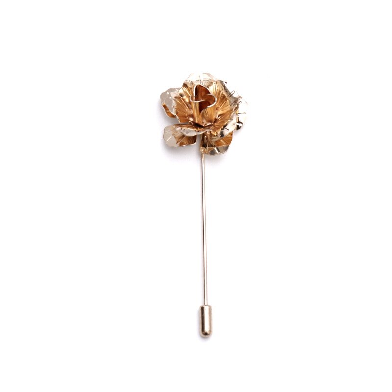 Vintage Metal Rose Flower Lapel Brooch Pin for Men Groom Wedding Party Banquet Suit Decoration Boutonniere Corsage Pin Golden