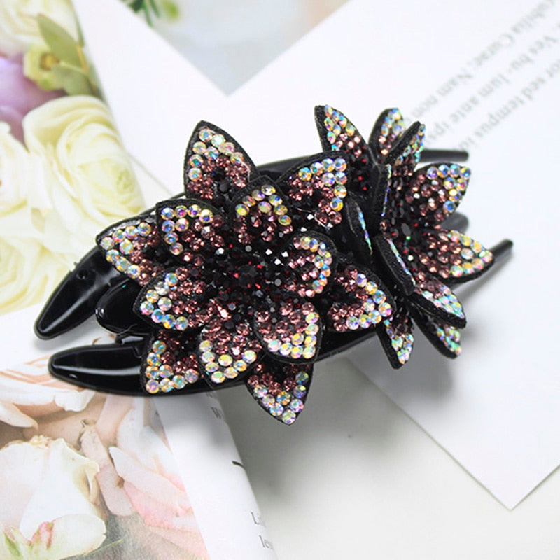 Lystrfac Colorful Flower Rhinestone Hair Clip Women Hair Grab Girls Barrettes Hairpin Hair Claw Female Hair Accessories