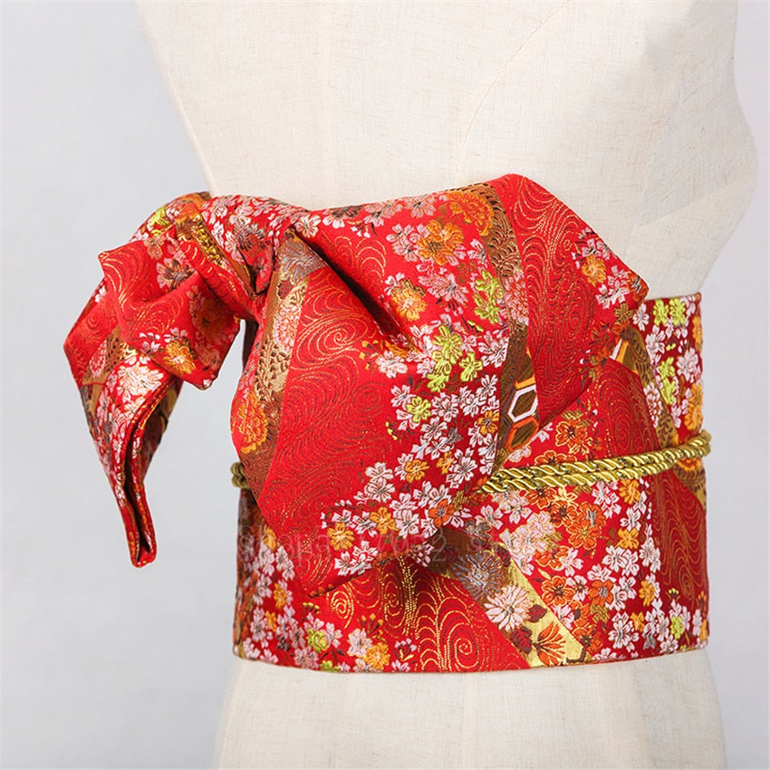 14Colors Traditional Japanese Yukata Kimono Obi Belt Floral Print Cummerbunds Bow-knot Noble Retro Japanese Waistband