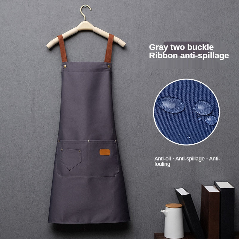 Customized personality logo signature men&#39;s and women&#39;s kitchen aprons home chef baking clothes with pockets adult bib waist bag