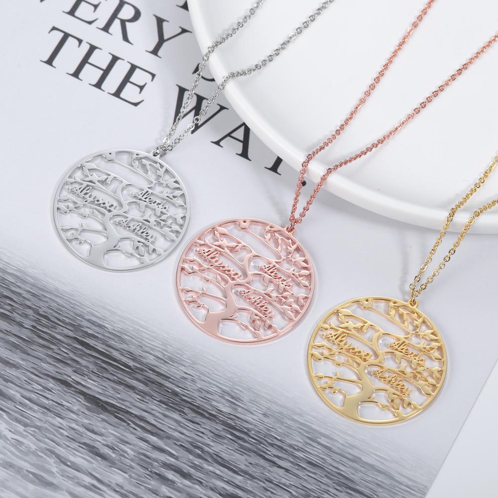 Personalized Tree Of Life Custom Name Necklace Stainless Steel Golden Family Tree Women Letter Necklace Jewelry Couple Gifts