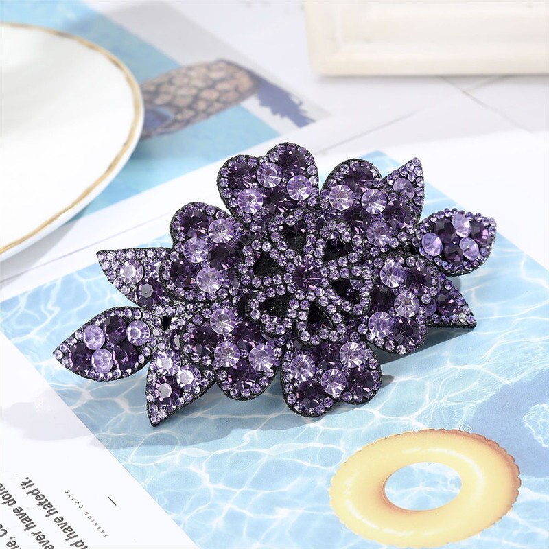 AWAYTR Crystal Flower Barrettes Hair Clips for Women Vintage Rhinestone Hairpins Headwear Girls Hair Accessories Jewelry Clips