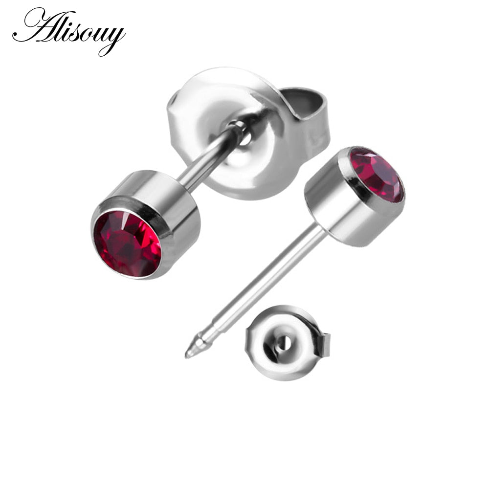 Alisouy 2pcs Stainless Steel Birthstone CZ Zircon Ear Helix Tragus Cartilage Stud Earrings Piercing Professional for Gun Jewelry