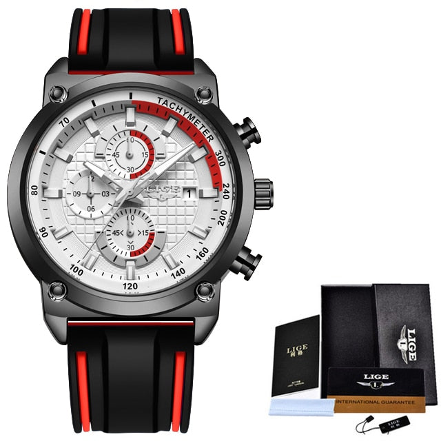 New Top Fashion Chronograph Quartz Men Watches LIGE Silicone Strap Date Wristwatch Clock Male Luminous Watch Relogio Masculino