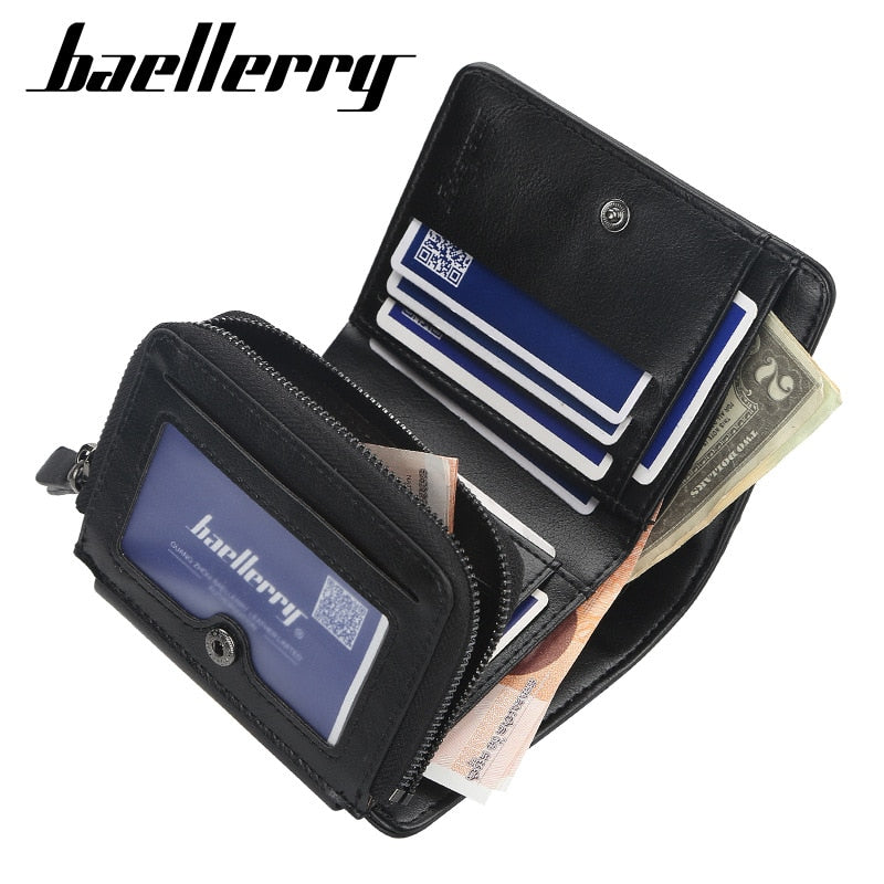 New Leather Men Wallets High Quality. Zipper Short Desigh, Card Holder Male Purse. Vintage Coin Holder Men Wallets.