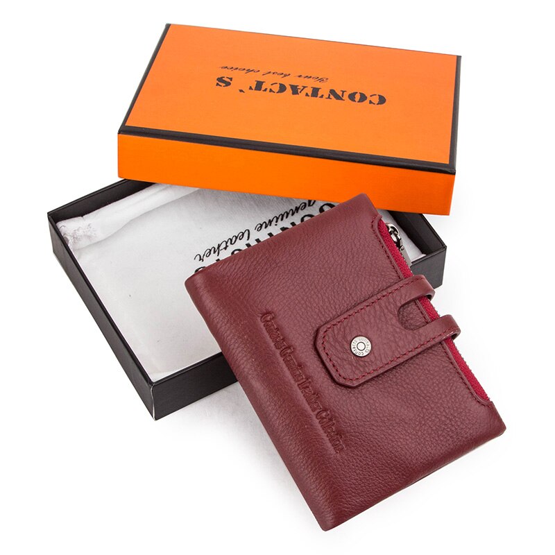 Contact'S Genuine Leather Fashion Short Wallet Women Zipper Mini RFID Blocking Coin Purse Card Holder Wallets for Women