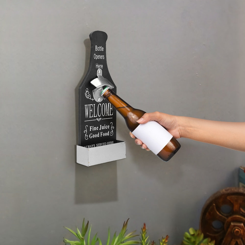 Creative Beer Bottle Opener Wood Wall Mounted Bar Home Restaurant Wall Decoration Wine Kitchen Bottle Can Opener Vintage Style