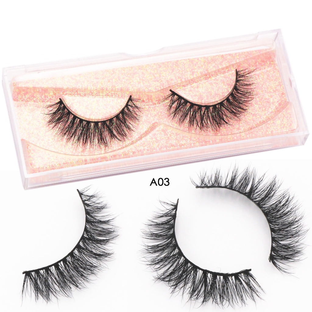 Mink Eyelashes Natural Long 3D Mink Lashes Cruelty Free Handmade Fake Lashes Makeup False Eyelash Short Soft Reusable Lashes A03