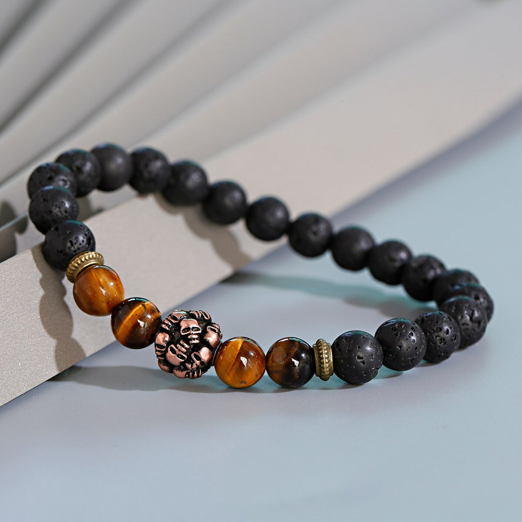 Classic Crown Lion Bracelet Men Fashion Tiger Eye Onyx Stone Handmade Beaded Charm Bracelet For Women Jewelry Pulsera Hombre