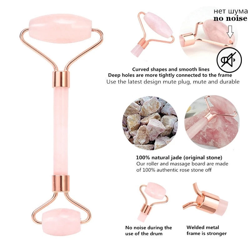 Jade Massage Facial Massager Facial Relaxation Lifting Tool Jade Rolling Stone Natural Rose Quartz Massager Beauty Skin Care Set