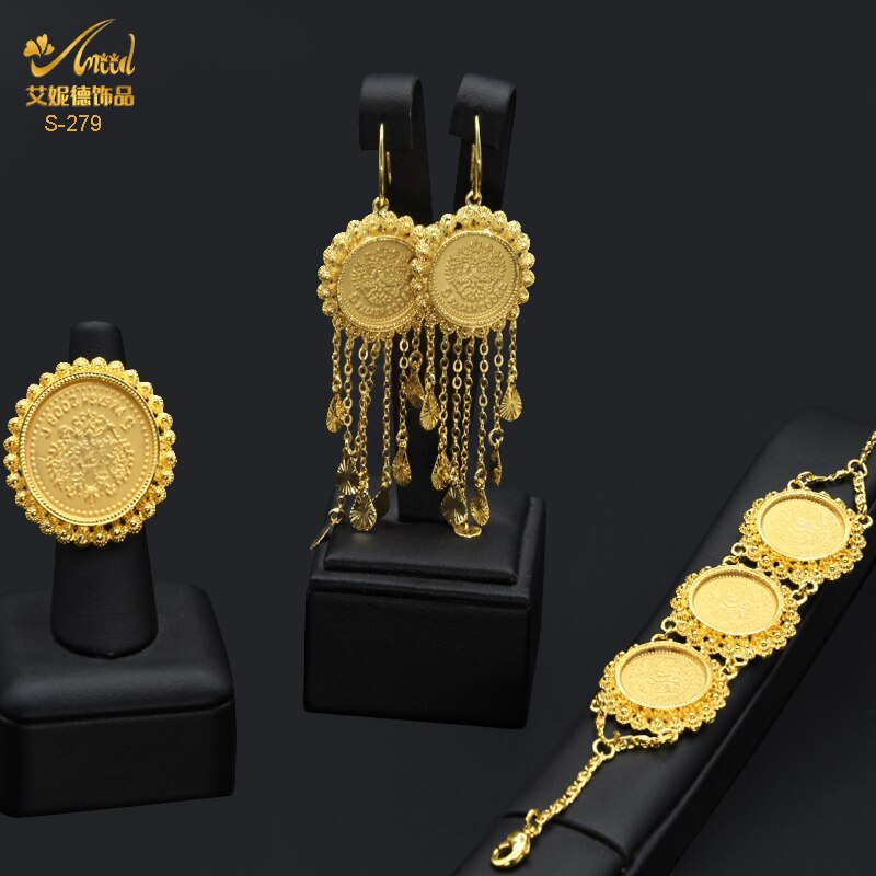 ANIID Dubai Gold Plated Coin Necklace Bracelet Jewelry Sets For Women African Ethiopian Bridal Wedding Luxury Jewellery Gifts