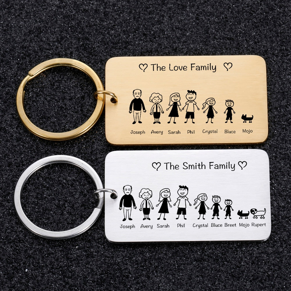 Personalized Family Keychain Engraved Family Gifts for Parents Children Present Keyring Bag Charm Families Member Gift Key Chain