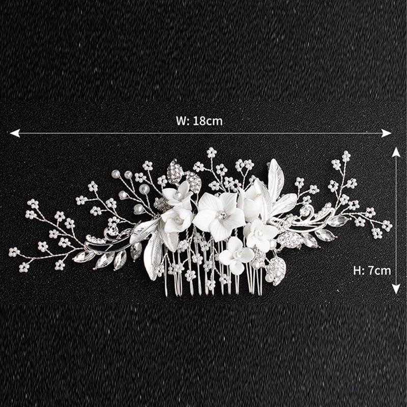 Handmade Rhinestone Pearl Flowers Leaf Shape Hair Comb Women Headpeice Bride Wedding Headwear Hairband Headband Haircomb VL