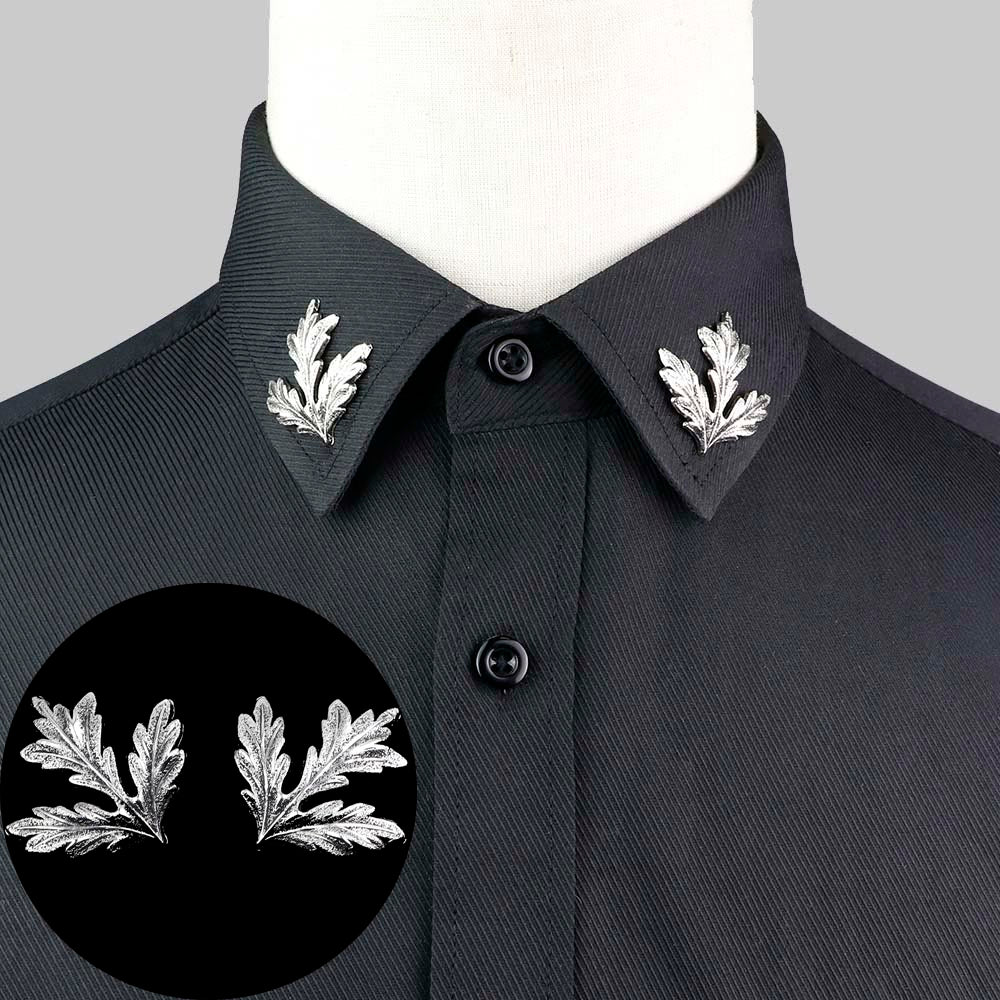 1 Pair Trendy Suit Shirt Collar Pin Tree Leaf Dragon Leopard Hollowed Triangle Crown Brooches For Men Women Daily Wear Accessory