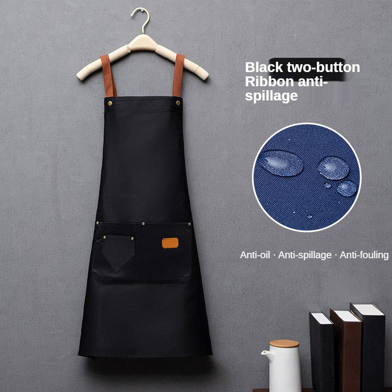 Customized personality logo signature men&#39;s and women&#39;s kitchen aprons home chef baking clothes with pockets adult bib waist bag