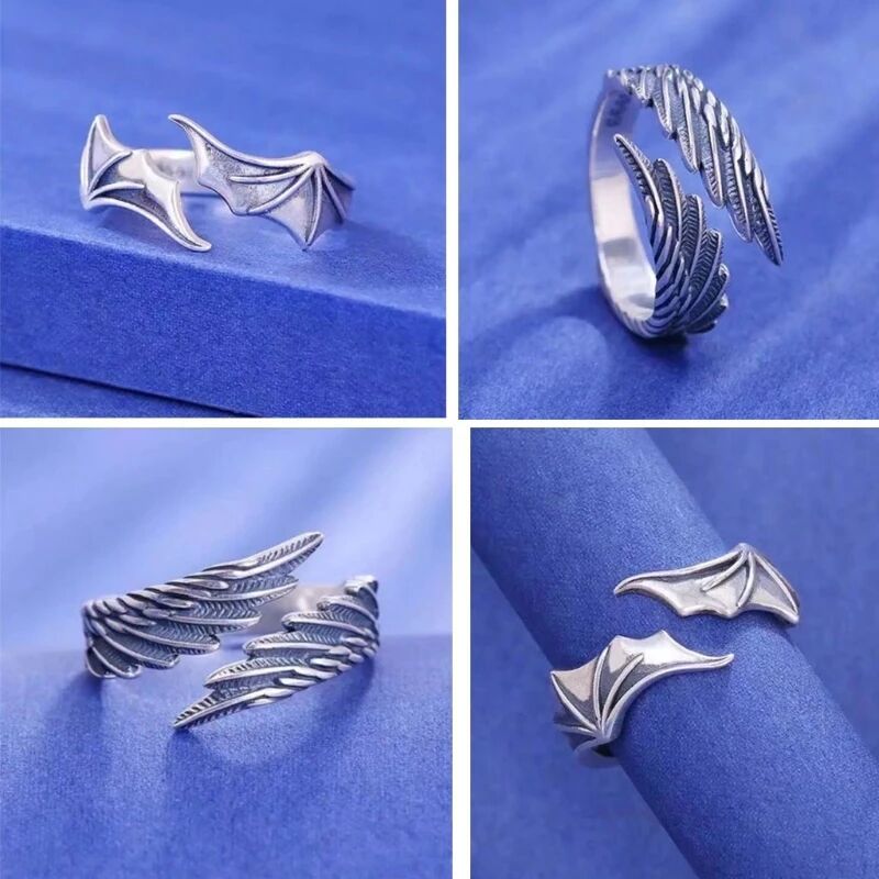 Retro Angel Demon Wing Couples Rings Fashion Men Women Jewelry Vintage Ancient Silver Color Punk Hip Hop Adjustable