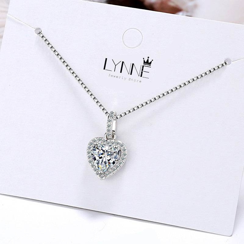 Hot Sale Fashion 925 Sterling Silver Heart Zircon Pendant Necklaces Wedding Party CZ Charm Clavicle Necklace Women Jewelry Gift