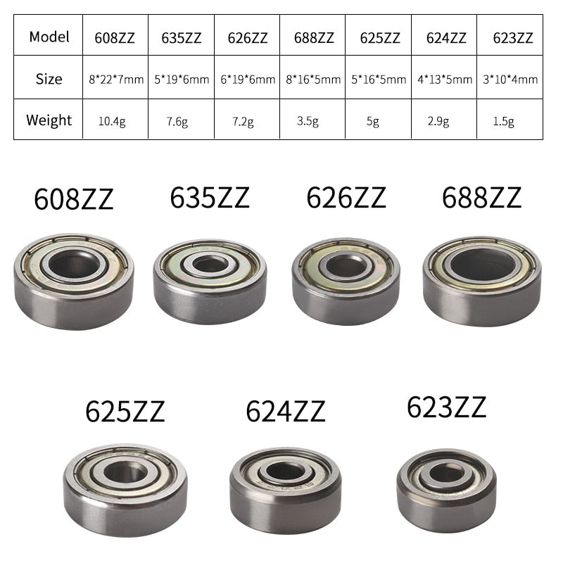 20/10pcs 623zz 624zz 625zz 626zz 635zz 608zz 688zz Ball Bearing Chrome Steel Ball Bearings 3D Printer Parts bearing Pulley Wheel