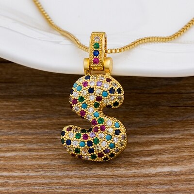 Nidin Luxury A-Z 26 Letters Zircon Pendant for Women Cute Rainbow Initials Name Necklace Fashion Party Wedding Birthday Jewelry