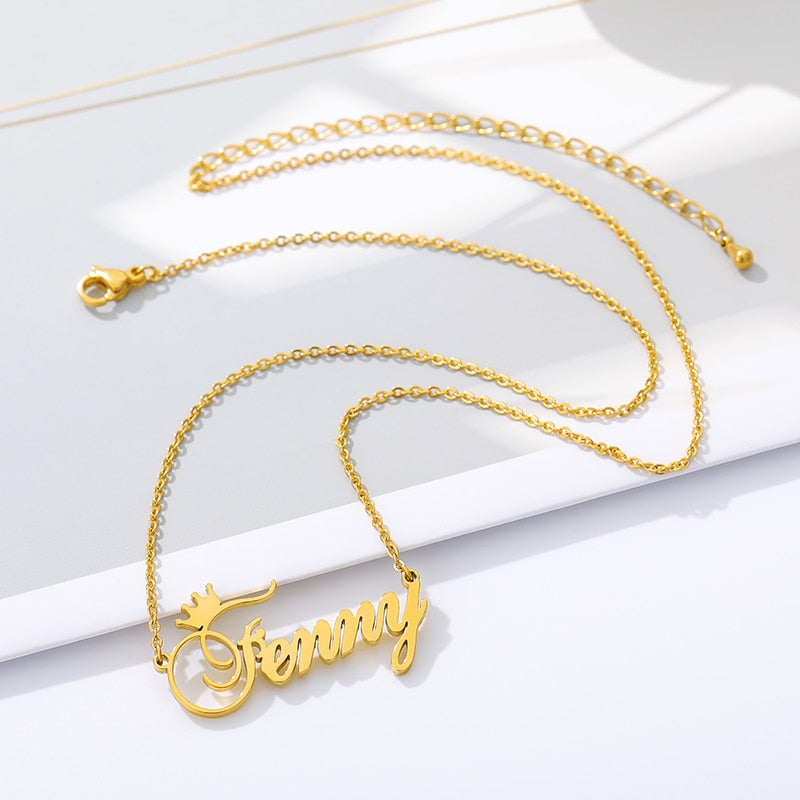 Custom Name Necklace For Women With Crown Personalized Stainless Steel Nameplate Choker Necklaces Birthday Wedding Jewelry Gift