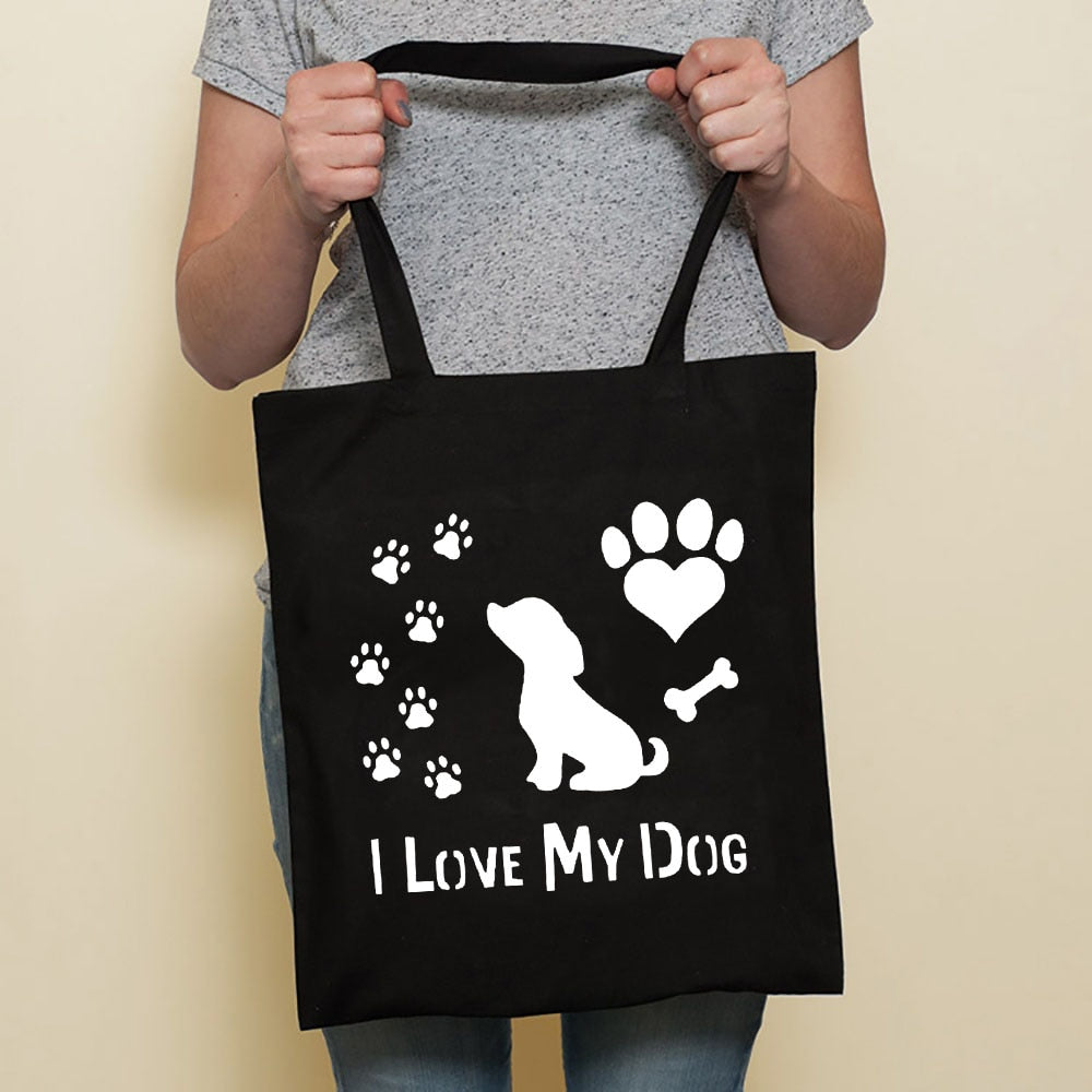 Cute Dog Harajuku Fashion Shopping Black Bags Canvas Tote Bag Bulldog Mom Dachshund Reusable Cloth Bag Handbag Shoulder Bags