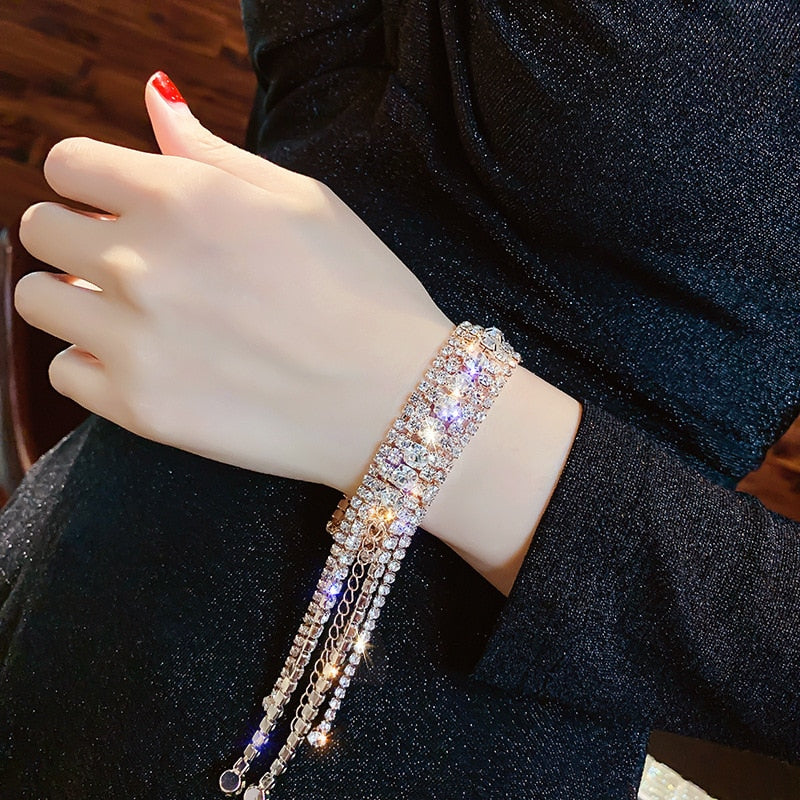 FYUAN Fashion Full Rhinestone Bracelet For Women 2019 Shiny Long Tassel Crystal Bracelets &amp; Bangles Jewelry Gifts