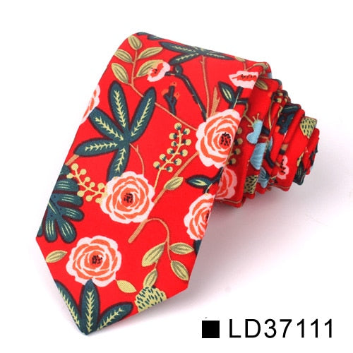 New Floral Tie For Men Women Skinny Cotton Neck Tie For Wedding Casual Mens Neckties Classic Suits Flower Print Neck Ties Cravat