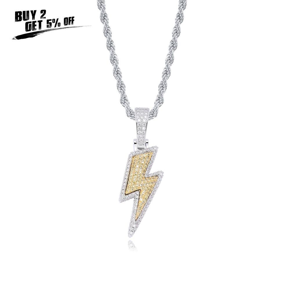 JINAONew Ice Out the lightning Necklace &amp; Pendant With Tennis Chain Cubic Zircon Men&#39;s Hip Hop Jewelry Gift