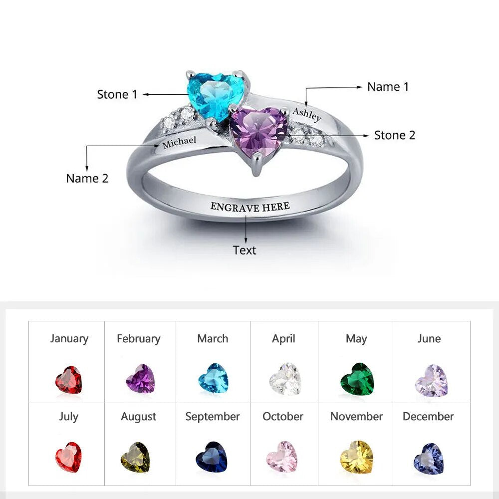 925 Sterling Silver Personalize Mothers Day Ring with 2-8 Birthstone Custom Kids Name Engagement Promise Rings for Women Grandma