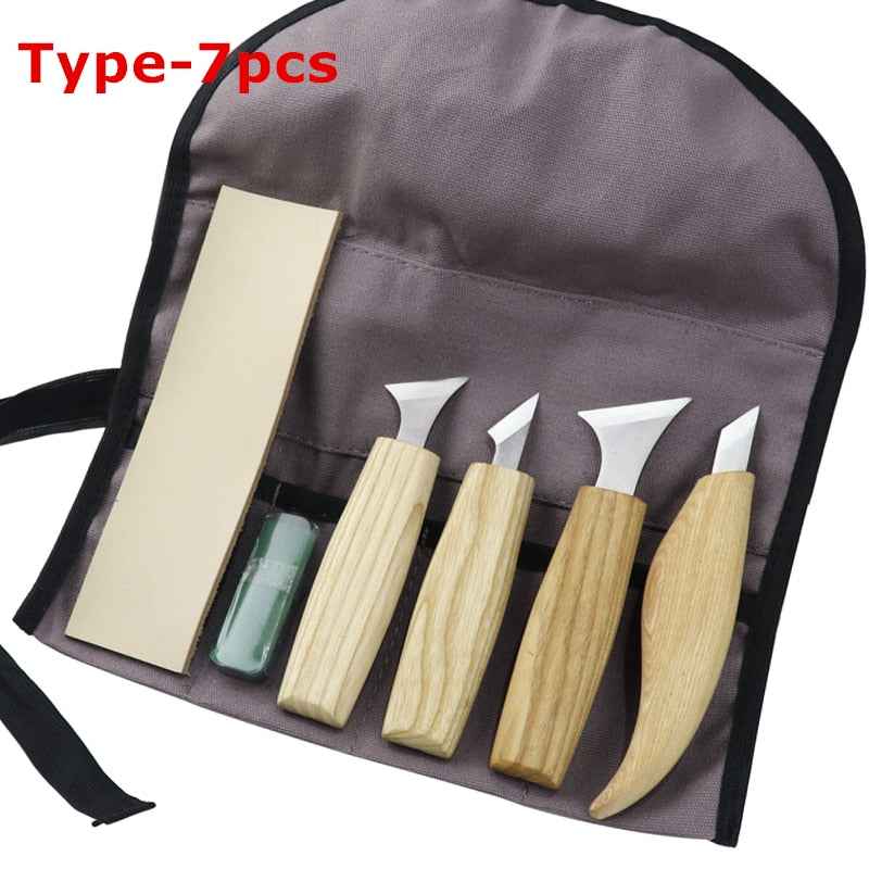 7pcs Wood Carving Knife Set Wood Chisel Sharp-edged Engraving Wood Cutter For DIY Household Woodworking Crafts Carving Tools