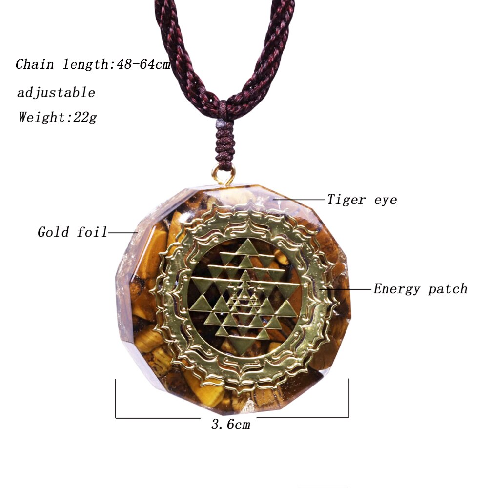 Orgonite Pendant Sri Yantra Necklace Tiger Eye Necklace Sacred Geometry Energy Healing Yoga  Jewelry