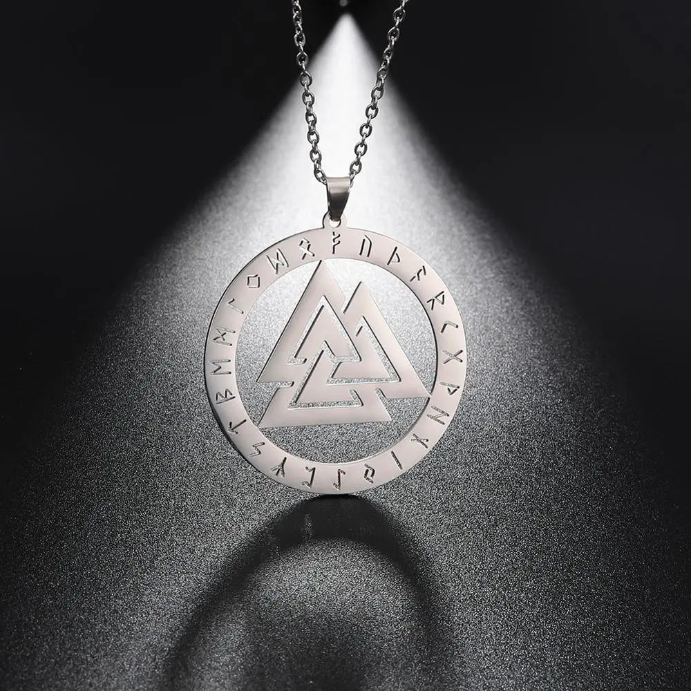 My shape Hrunger Odins Valknut Rune Circle Viking Symbol Necklace Steel Statement Choker Pendant Necklaces Jewelry Nordic