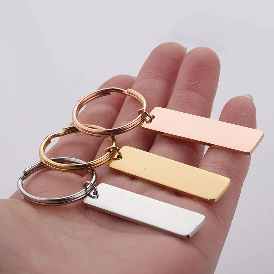 Fnixtar 10Pcs Strip Bar Keychain Mirror Polish Stainless Steel Stamping Blank Keychain For DIY Custom Name Engrave Tags Keychain