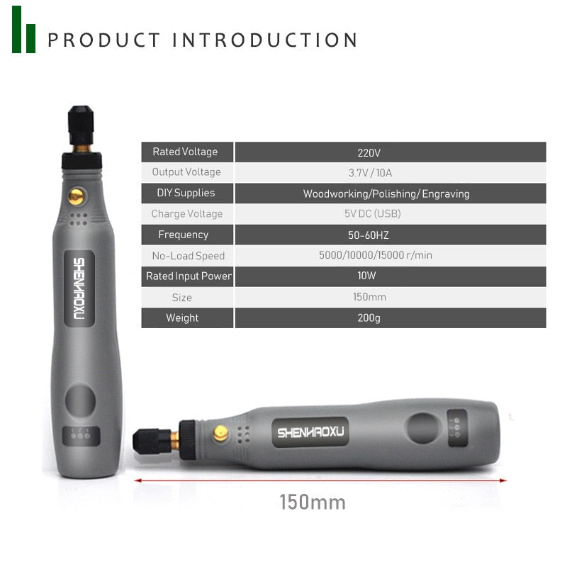 Mini Cordless Grinder Electric Drill 3Speed Adjustable Engraving Pen Cutting Polishing Rotary Tool With Dremel Accessories