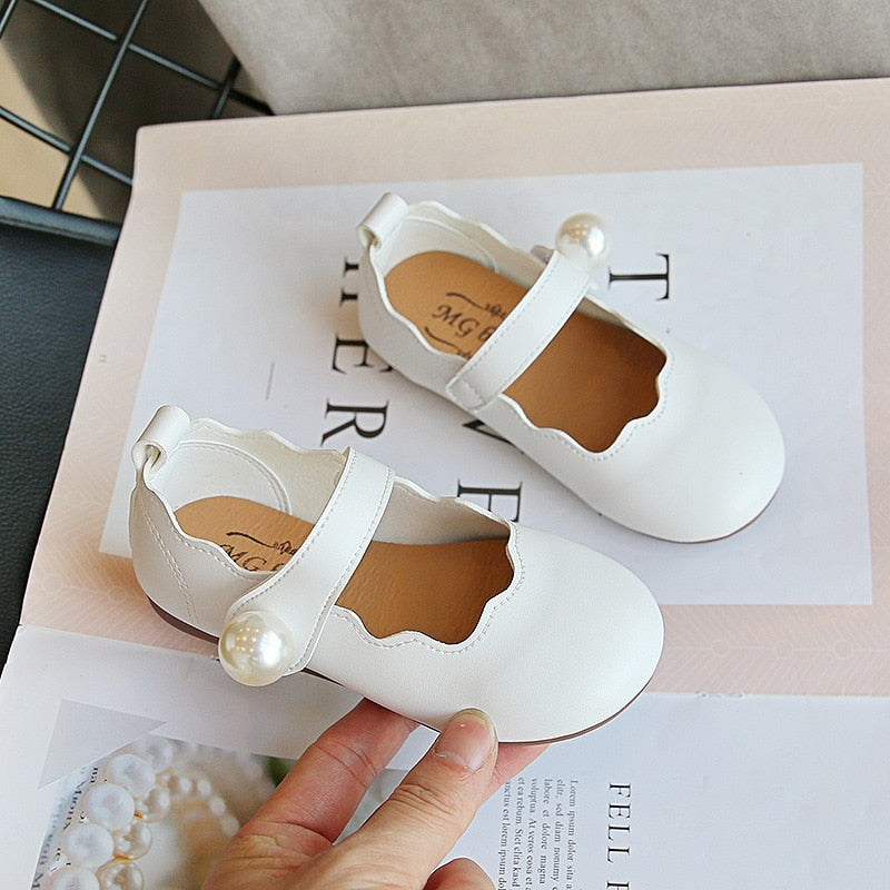 ULKNN Girls Small Leather Shoes 2023 Autumn New Fashion Children's Princess Dance Shoes Kid's Performance Pearl Shoes