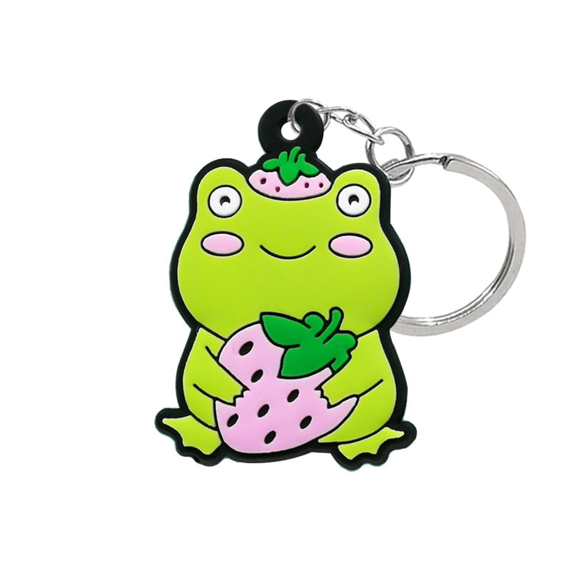 kids 1pcs PVC key ring cute animal Cartoon Keychain Lovely Mini dog frog cat shape Key holder fit women men kids keys accessories