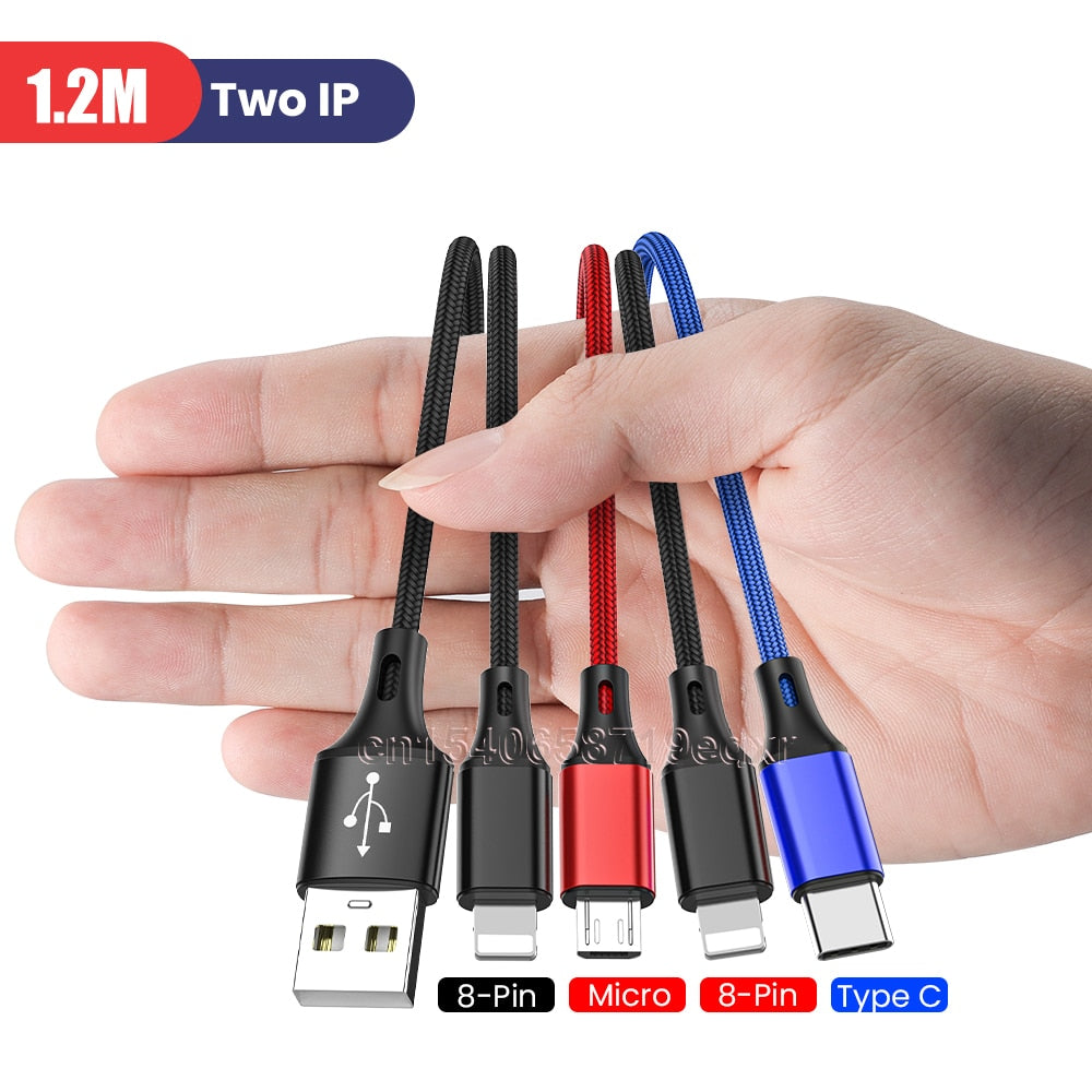 4in1 3in1 USB Type C Cable for iPhone 14 13 12 11 Pro Max 3 in 1 2 in 1 Charging Cable Micro USB Cable for Huawei Samsung Xiaomi