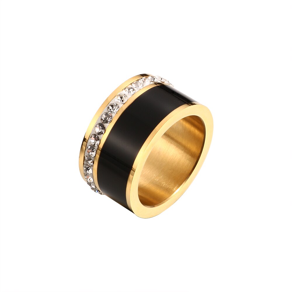 Luxury Black White Resin Ceramic Rings Female Fashion Love Promise Rings Engagement Wedding Bridal Stainless Steel Rings