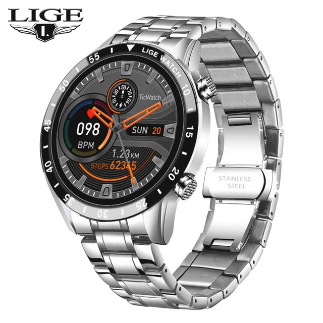 LIGE New Stainless Steel Digital Watch Men Sport Watches Electronic LED Male Wrist Watch For Men Clock Waterproof Bluetooth Hour